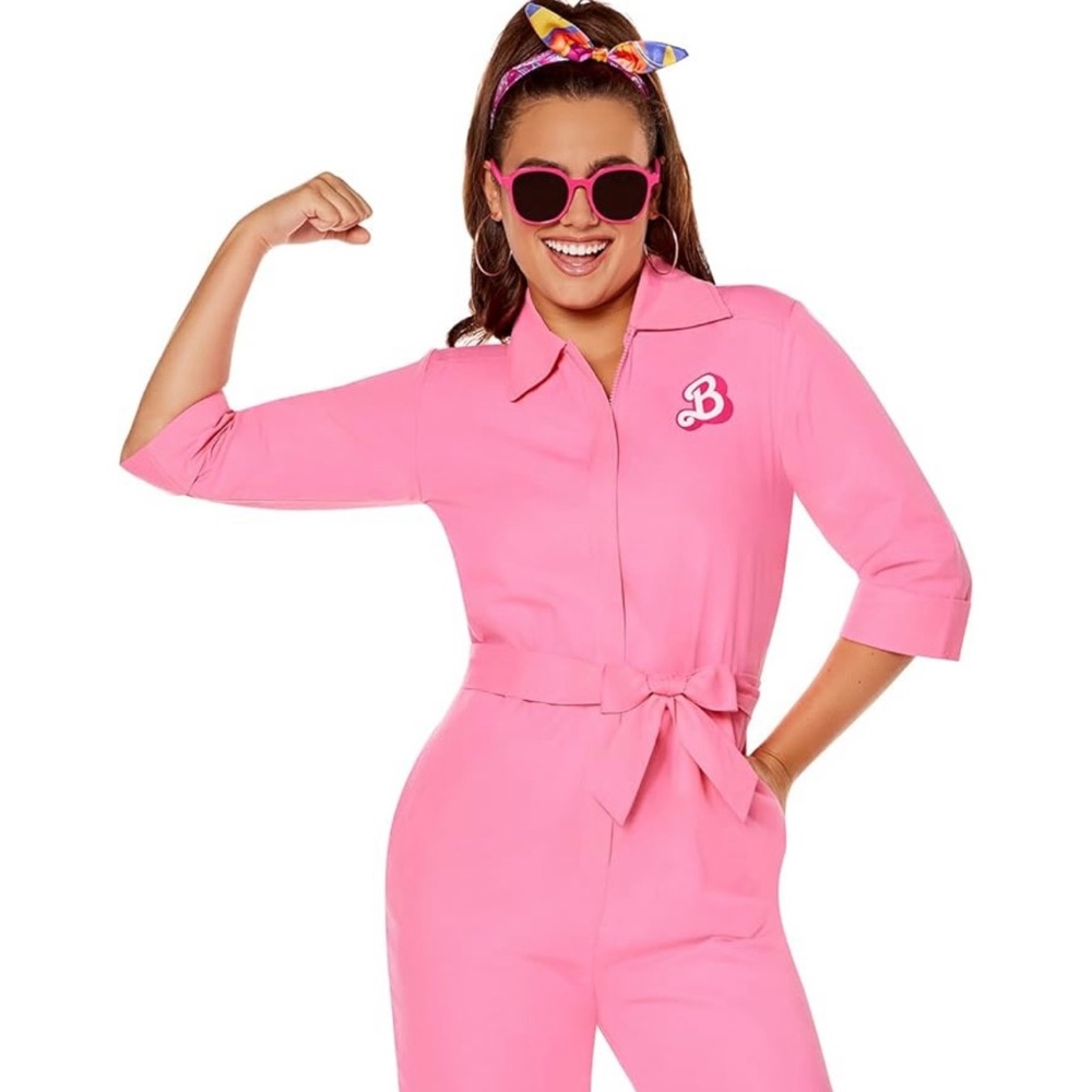 Spirit Halloween Barbie the Movie Adult Pink Power Jumpsuit Officially Licensed